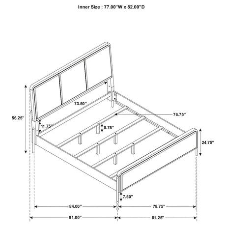 Arini Arini Eastern King Bed With Upholstered Headboard Black And Grey 224331Ke - Ella Furniture