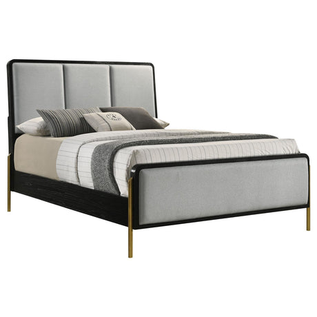 Arini Arini Queen Bed With Upholstered Headboard Black And Grey 224331Q - Ella Furniture