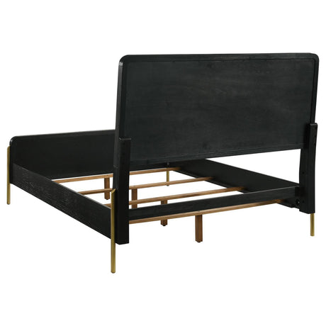 Arini Arini Queen Bed With Woven Rattan Headboard Black And Natural 224330Q - Ella Furniture