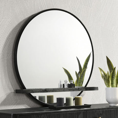 Arini Arini Round Dresser Mirror With Shelf Black 224334 - Ella Furniture