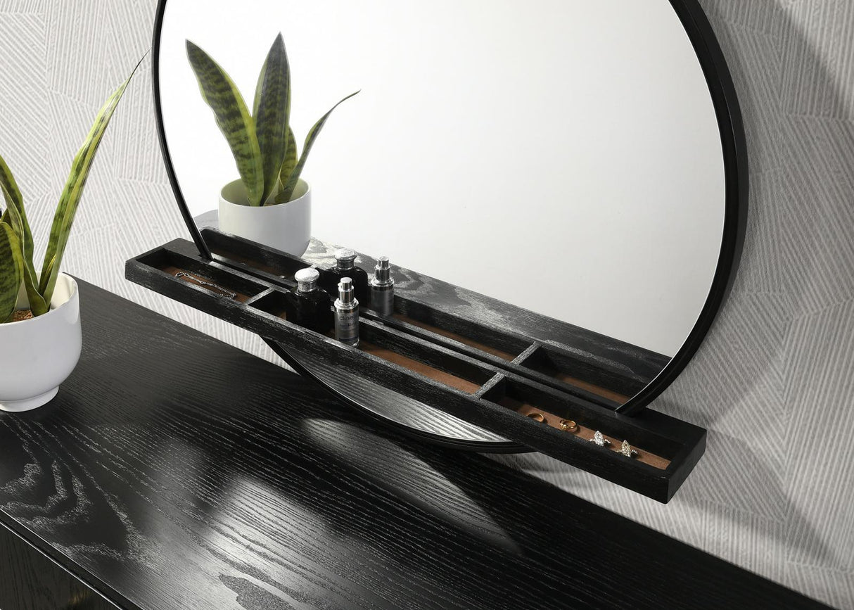 Arini Arini Round Dresser Mirror With Shelf Black 224334 - Ella Furniture