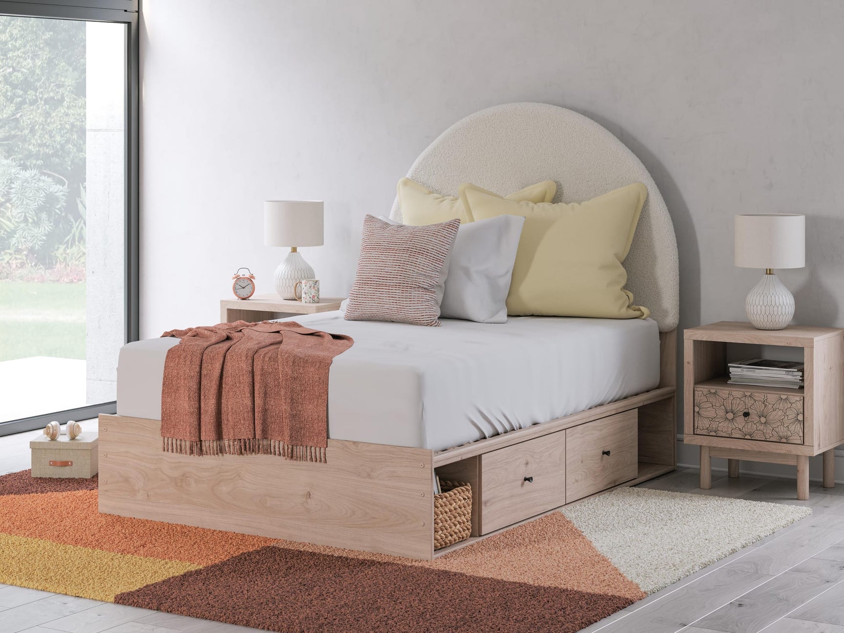 Arloster Tan/White Full Upholstered Panel Bed with Storage from Ella Furniture