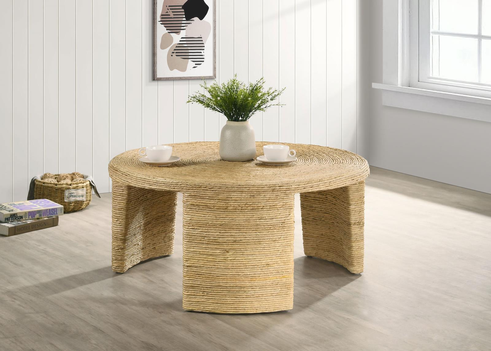 Artina Woven Rattan Round Coffee Table Natural Brown 708508 - Ella Furniture