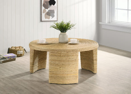 Artina Woven Rattan Round Coffee Table Natural Brown 708508 - Ella Furniture