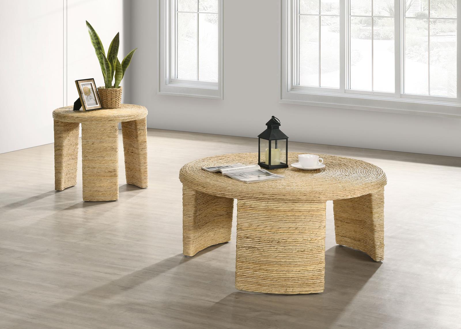 Artina Woven Rattan Round Coffee Table Natural Brown 708508 - Ella Furniture