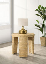 Artina Woven Rattan Round End Table Natural Brown 708507 - Ella Furniture