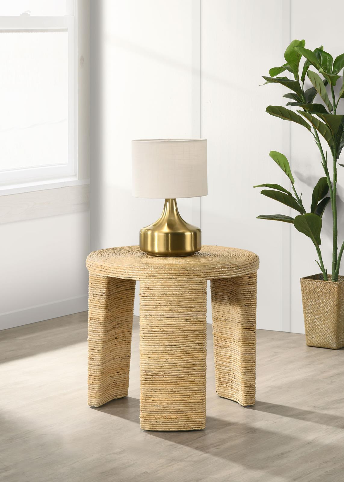 Artina Woven Rattan Round End Table Natural Brown 708507 - Ella Furniture