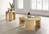 Artina Woven Rattan Round End Table Natural Brown 708507 - Ella Furniture