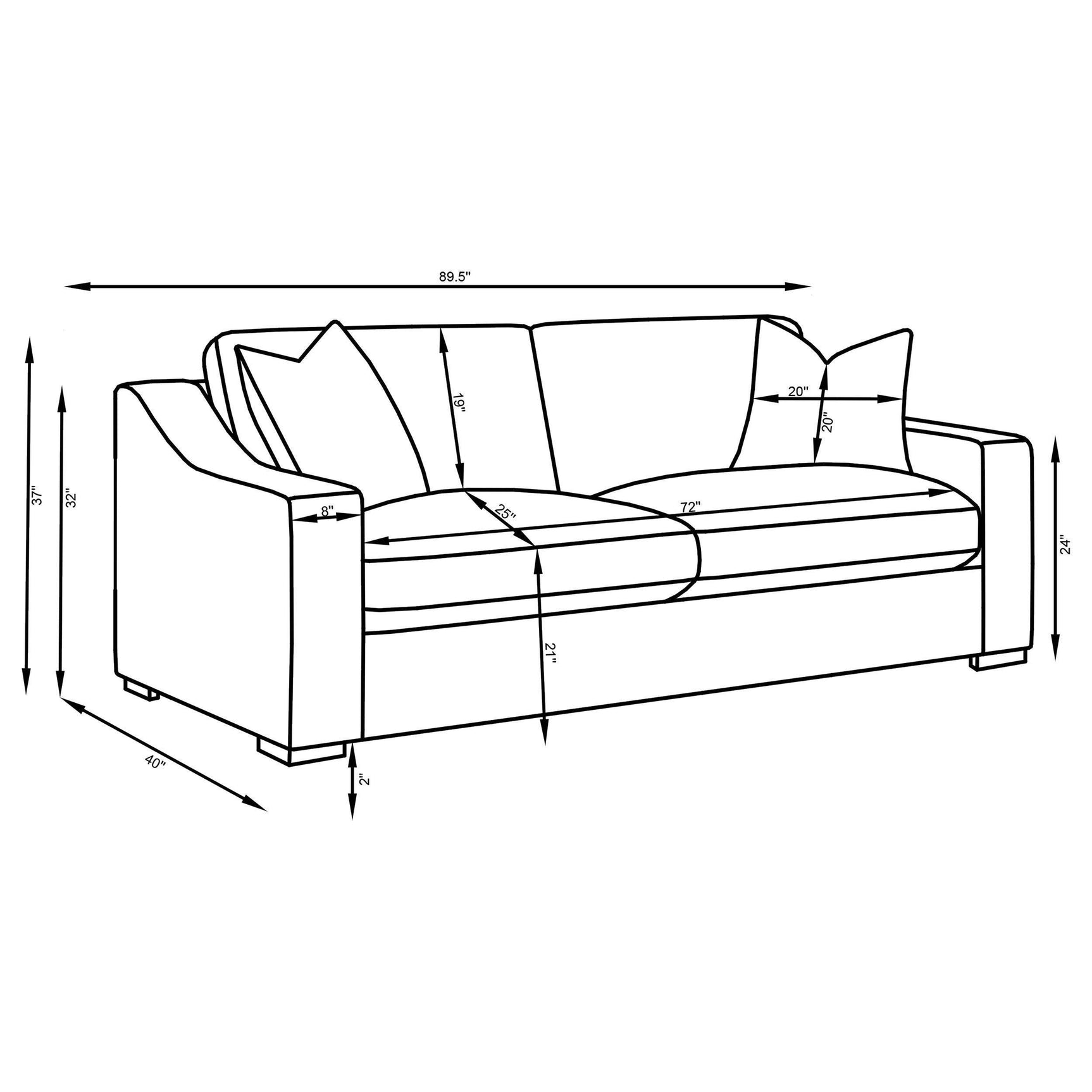 Ashlyn Ashlyn 2-piece Upholstered Sloped Arm Sofa Set White 509891-S2 - Ella Furniture