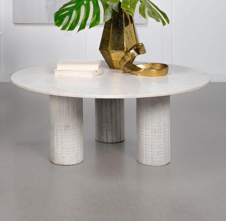 Astoria Round Genuine Marble Coffee Table White 709668 - Ella Furniture