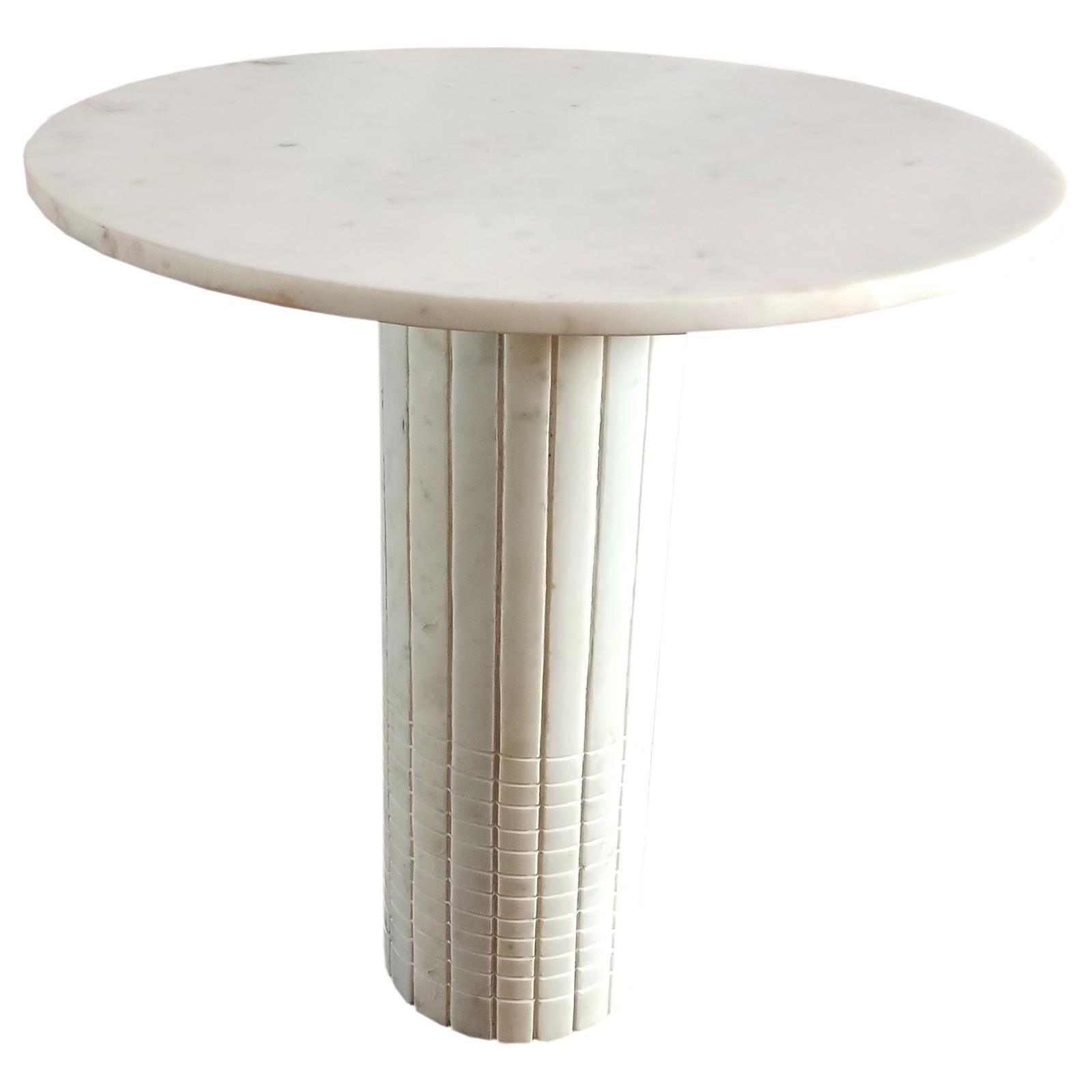 Astoria Round Genuine Marble End Table White 709667 - Ella Furniture