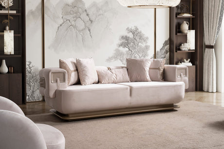 Athena Sofa, Loveseat, and Chair Set with Plush Cushions and Metallic Base angled view