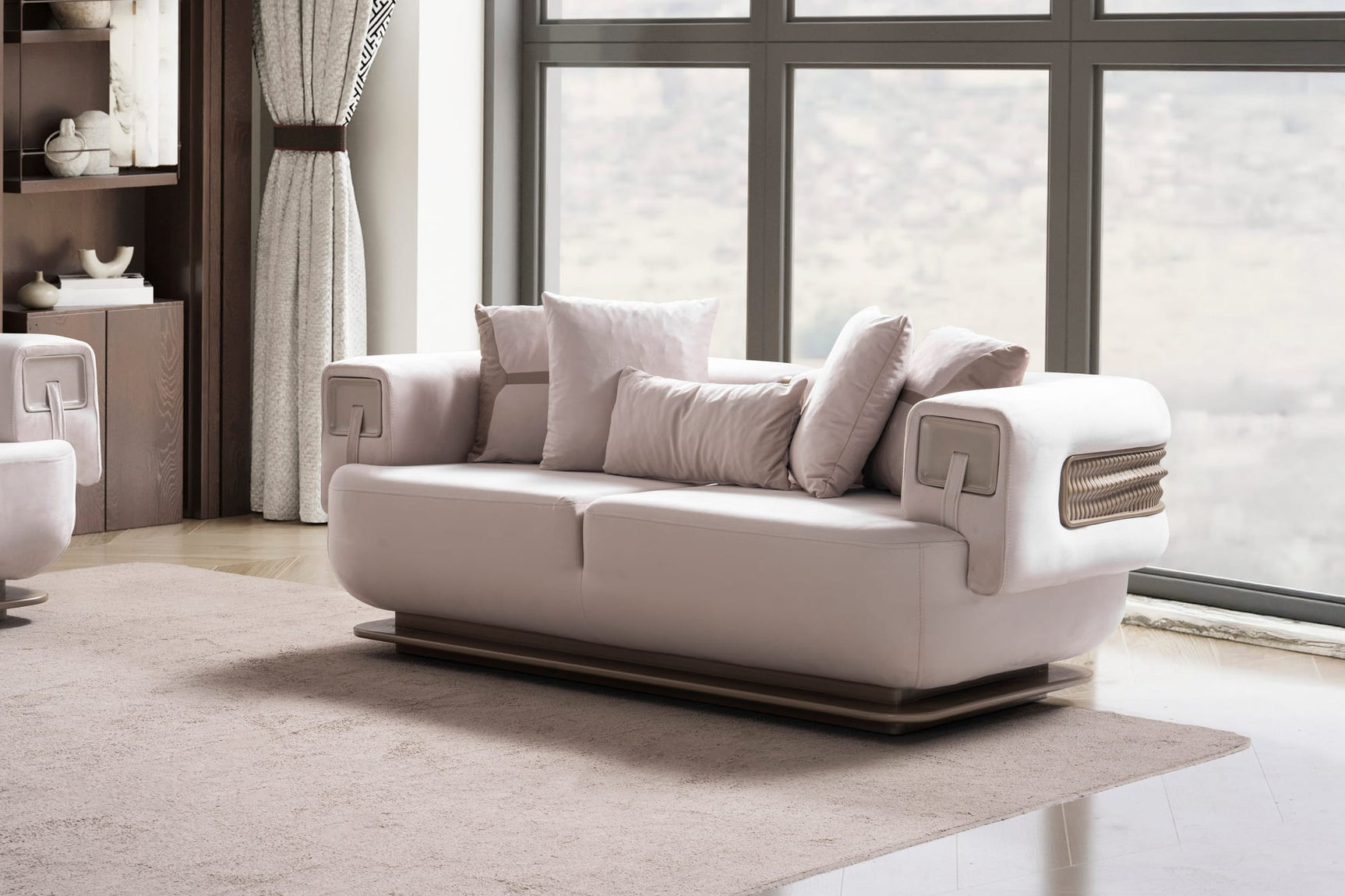 Athena Sofa, Loveseat, and Chair Set with Plush Cushions and Metallic Base view 5