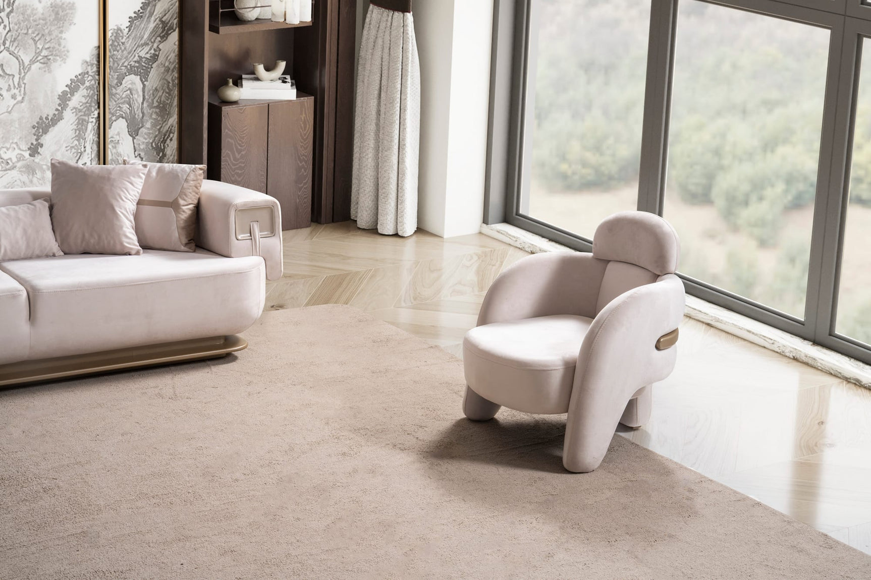 Athena Sofa, Loveseat, and Chair Set with Plush Cushions and Metallic Base view 20