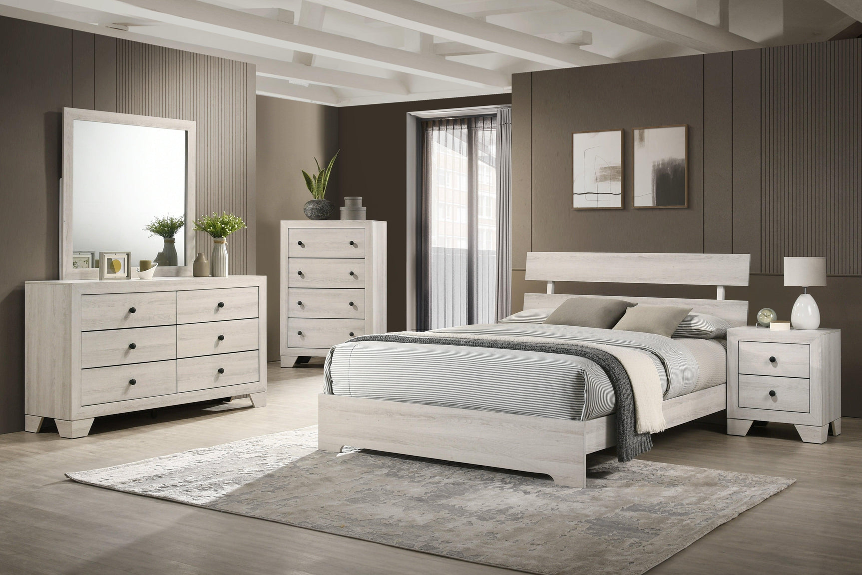 Atticus White Modern Contemporary Solid Wood And Veneers 5-Drawers Chest - Ella Furniture