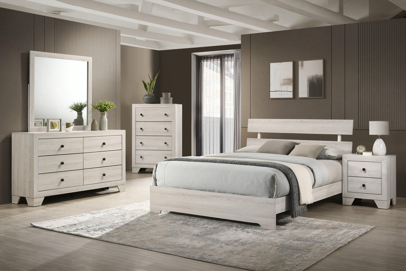 Atticus White Modern Contemporary Solid Wood And Veneers Full Bed - Ella Furniture