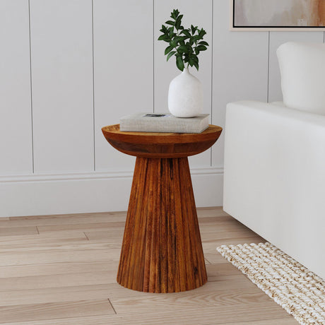 Aureo Round Solid Wood Accent Side Table Wild Honey 931155 - Ella Furniture
