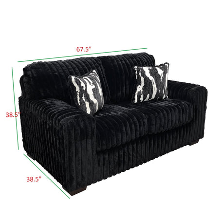 Austin Black Corduroy Sofa and Loveseat Set with Accent Pillows view 7