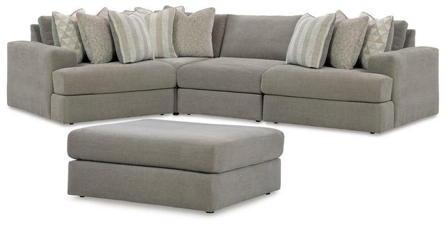 Avaliyah Ash 4-Piece Sectional With Ottoman - Ella Furniture