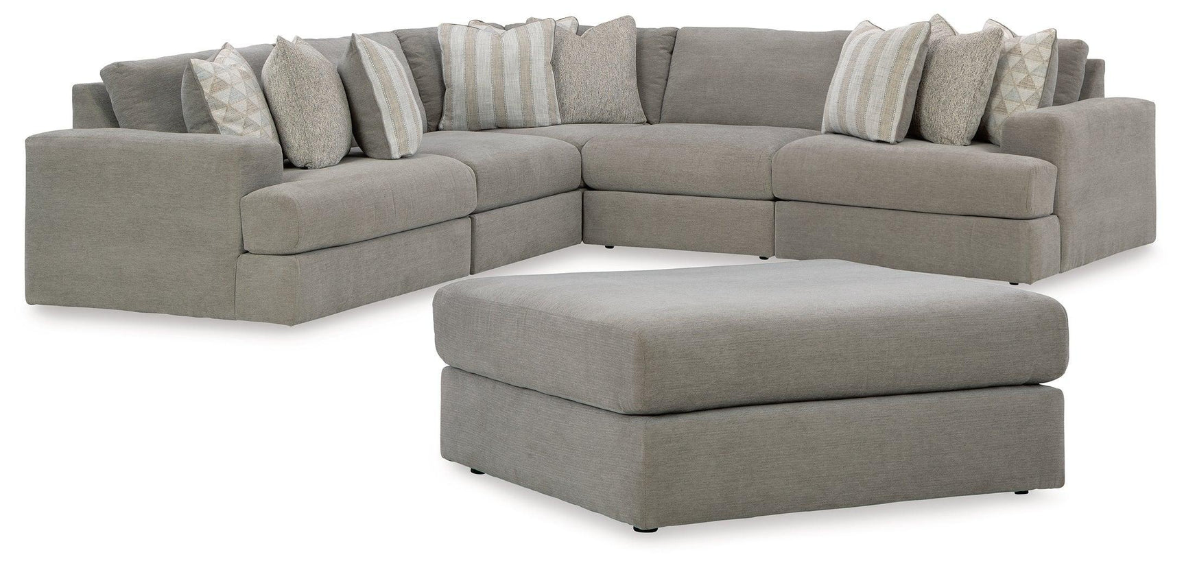 Avaliyah Ash 5-Piece Sectional With Ottoman - Ella Furniture