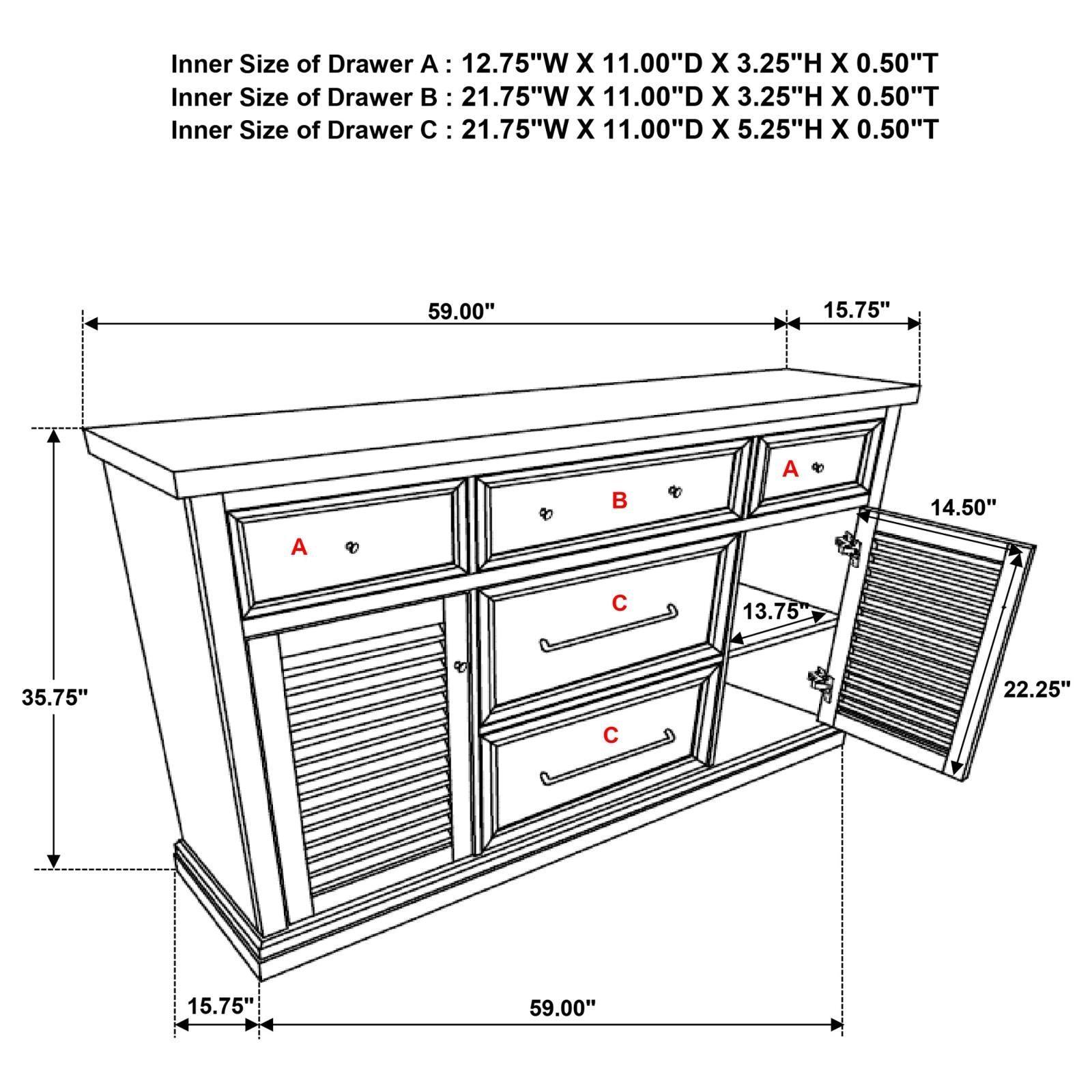 Aventine 5-Drawer Dining Sideboard Buffet Cabinet With Cabinet Charcoal And Vintage Chalk 108245 - Ella Furniture