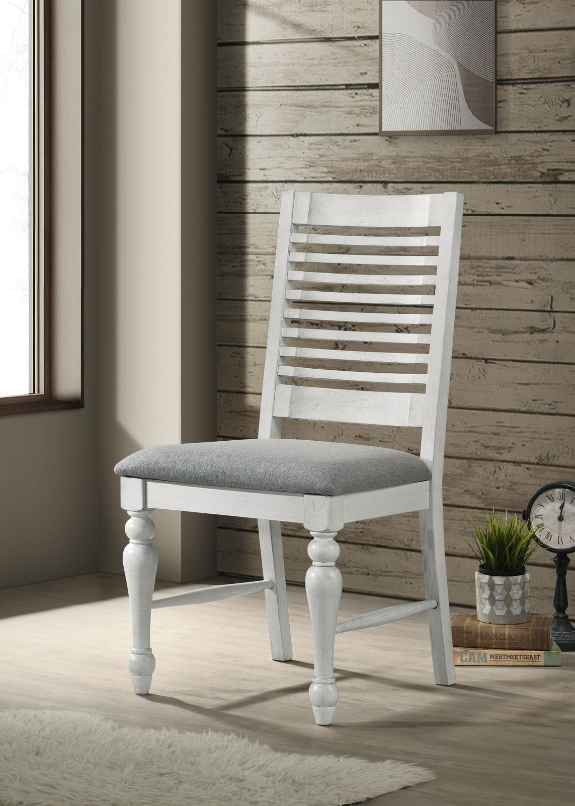 Aventine Ladder Back Dining Side Chair With Upholstered Seat Vintage Chalk And Grey (Set Of 2) 108242 - Ella Furniture