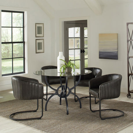 Aviano Aviano Round 48-inch Glass Top Metal Dining Table Gunmetal 108291BG - Ella Furniture