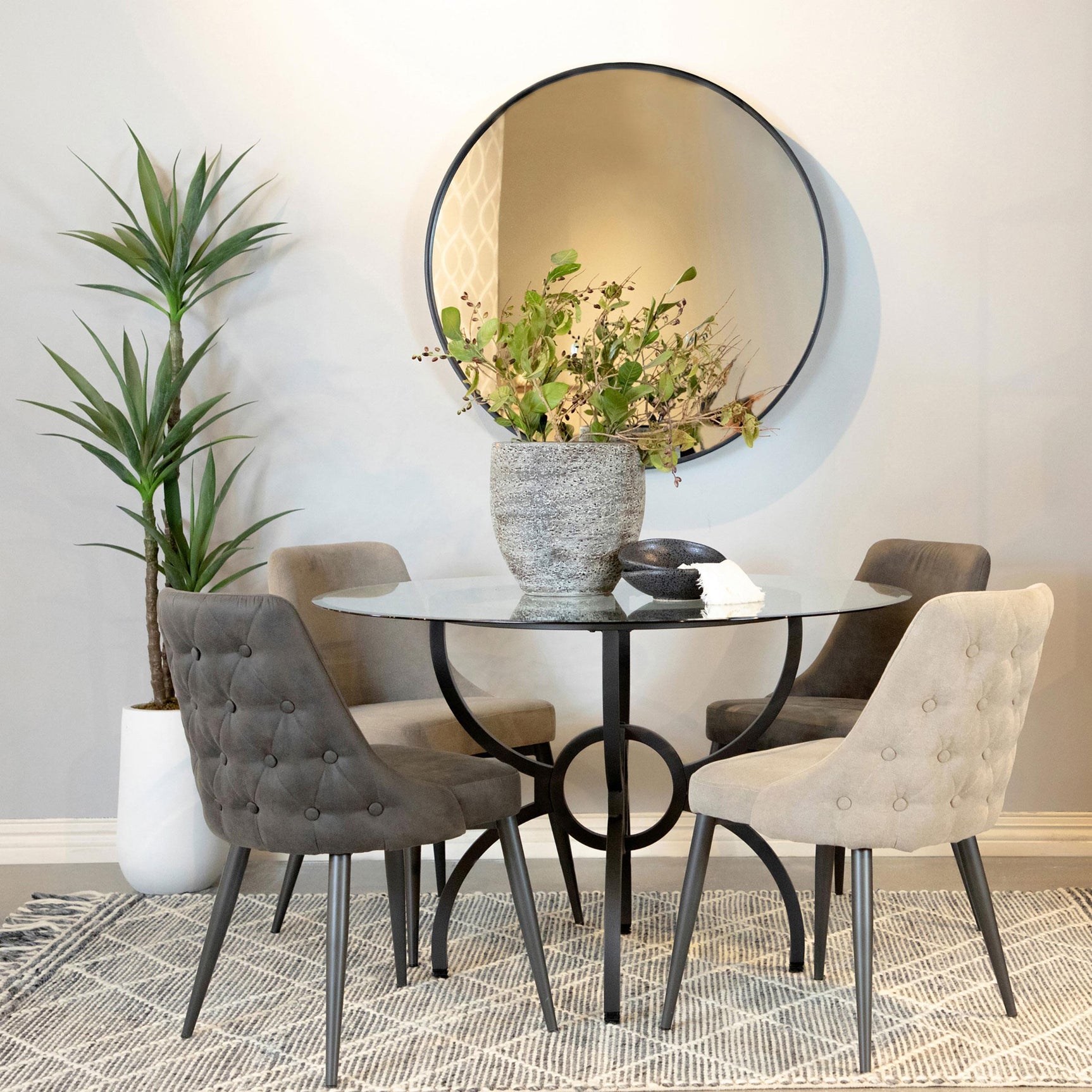 Aviano Aviano Round 48-inch Glass Top Metal Dining Table Gunmetal 108291BG - Ella Furniture