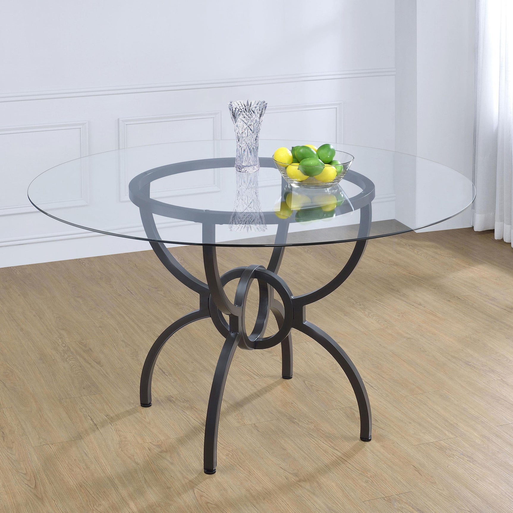 Aviano Aviano Round 48-inch Glass Top Metal Dining Table Gunmetal 108291BG - Ella Furniture