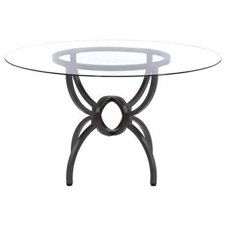 Aviano Aviano Round 48-inch Glass Top Metal Dining Table Gunmetal 108291BG - Ella Furniture