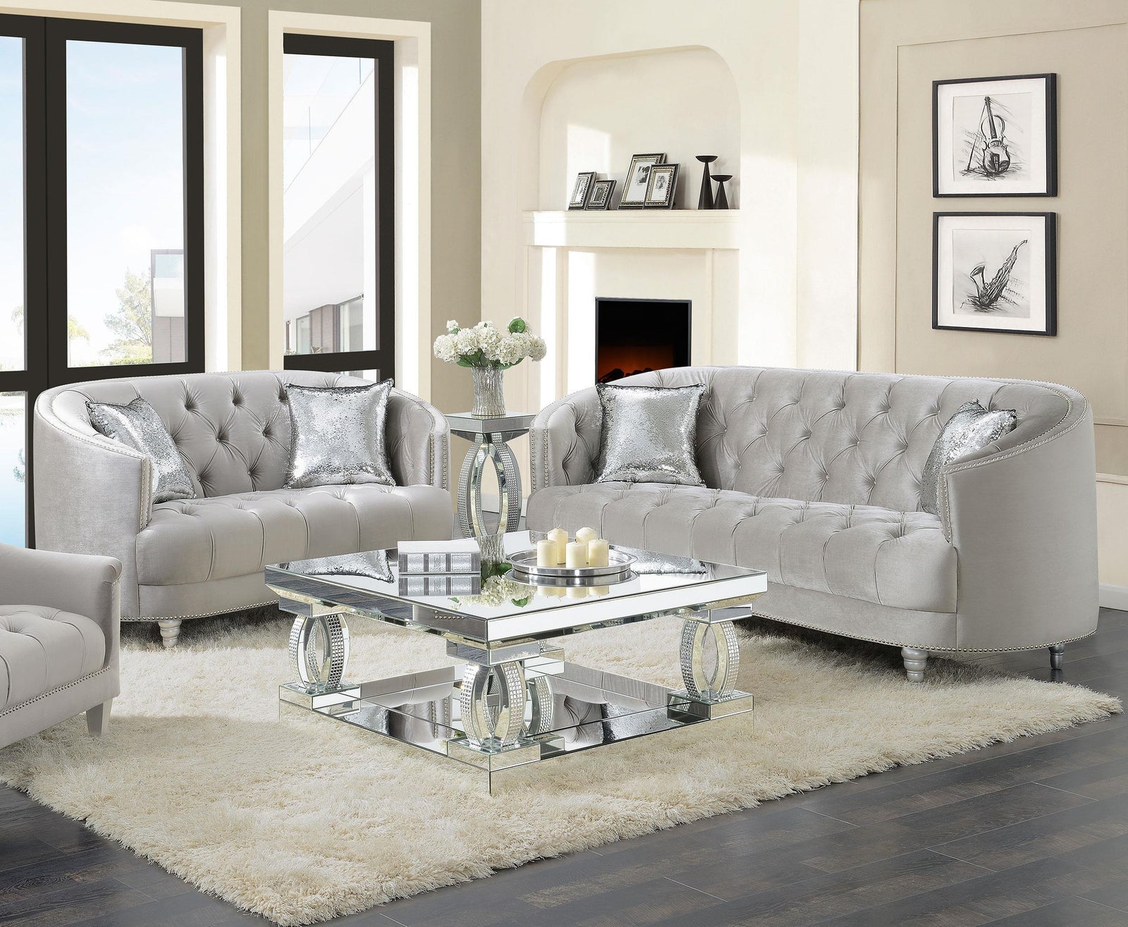 AVONLEA COLLECTION Avonlea 2-piece Upholstered Sloped Arm Sofa Set Grey Velvet 508461-S2 - Ella Furniture