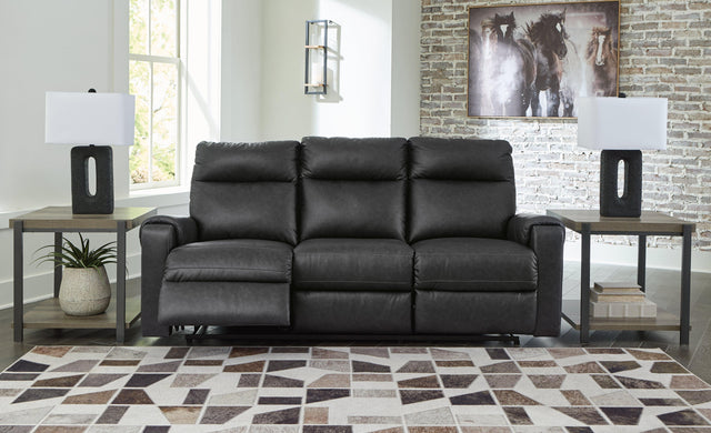 Axtellton Carbon Faux Leather Power Reclining Sofa - Ella Furniture