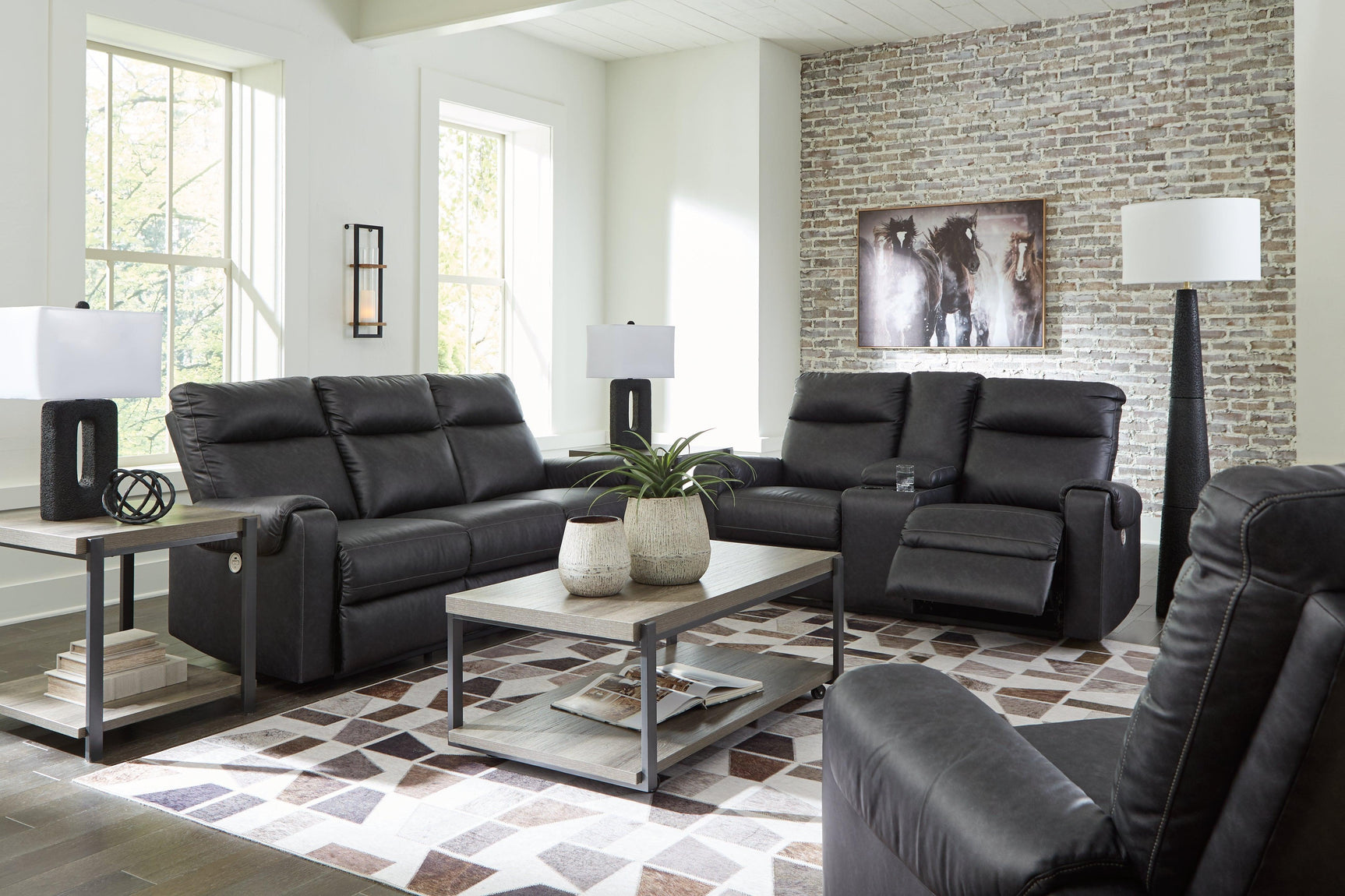 Axtellton Carbon Sofa, Loveseat and Recliner - Ella Furniture