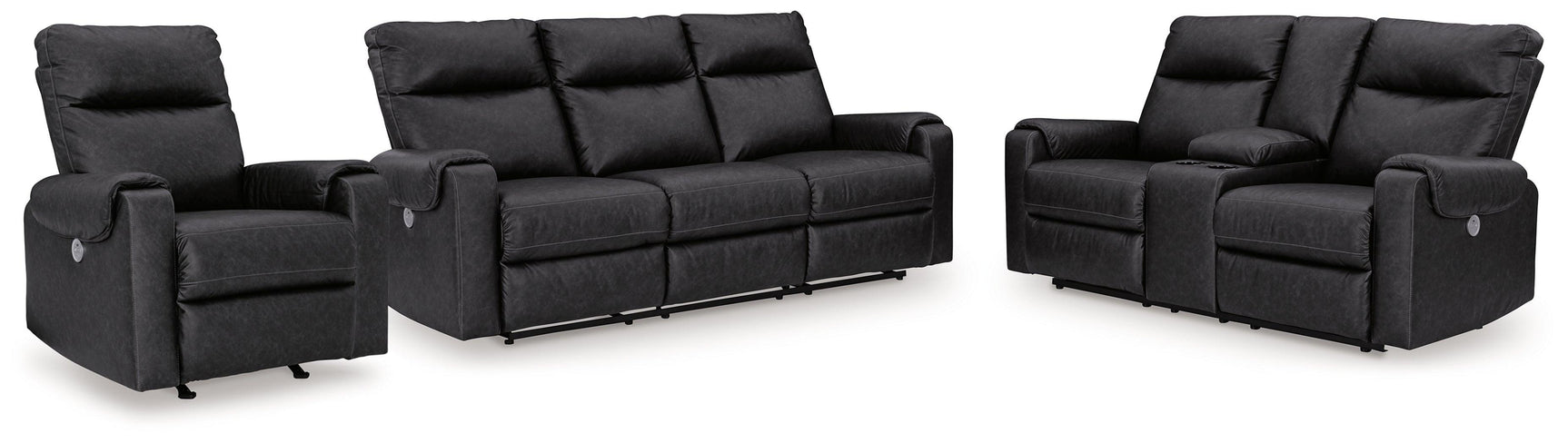 Axtellton Carbon Sofa, Loveseat and Recliner - Ella Furniture