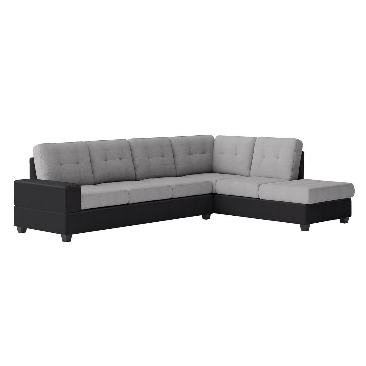 Gray/Black Traditional Solid Wood, Plywood Fabric Upholstered Tufted Ottoman Sectional - Ella Furniture