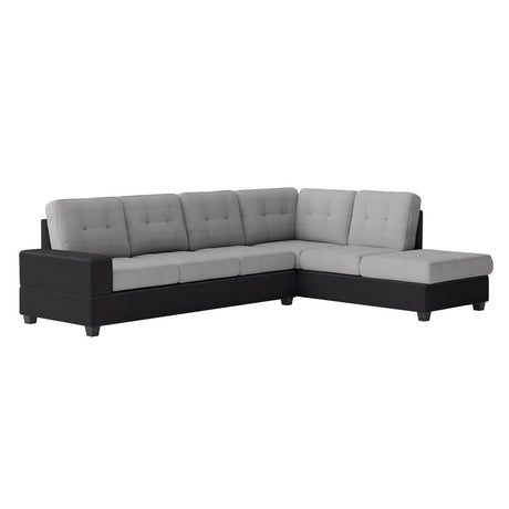 Gray/Black Traditional Solid Wood, Plywood Fabric Upholstered Tufted Ottoman Sectional - Ella Furniture