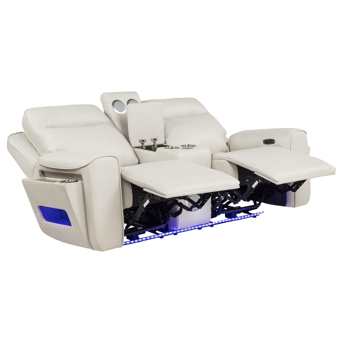 Rojas Dual Power Reclining Loveseat with Bluetooth Speakers Greige — product image 3