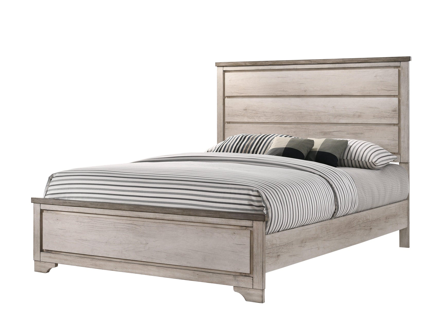 Patterson Driftwood Finish Solid Pine Wood Modern Rustic And Charm Panel Bedroom Set - Ella Furniture