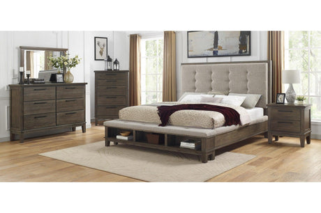 Gray Modern Traditional Solid Wood Veneers Fabric Upholstered Tufted Shelves Bedroom Set - Ella Furniture