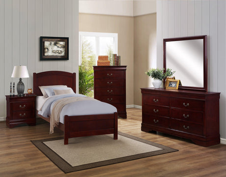 Louis Philip Chest Cherry, Sleek And Modern Wood And Veneers, Pewter Bail 5 Drawers - Ella Furniture