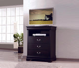 Louis Philip Night Stand Black, Sleek Contemporary Modern Wood, Pewter Bail 2 Drawers - Ella Furniture