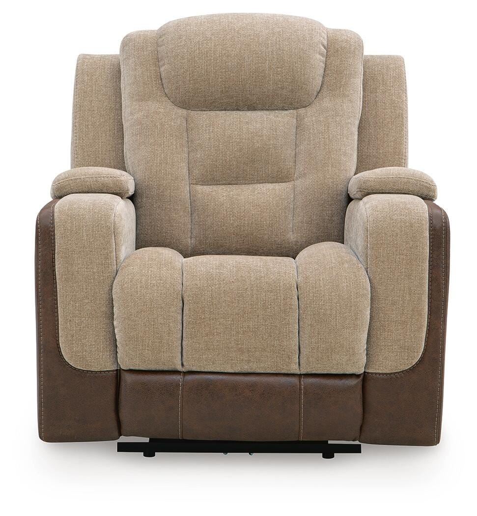 Mixed Motion Brownstone Chenille / Faux Leather Power Recliner — front view