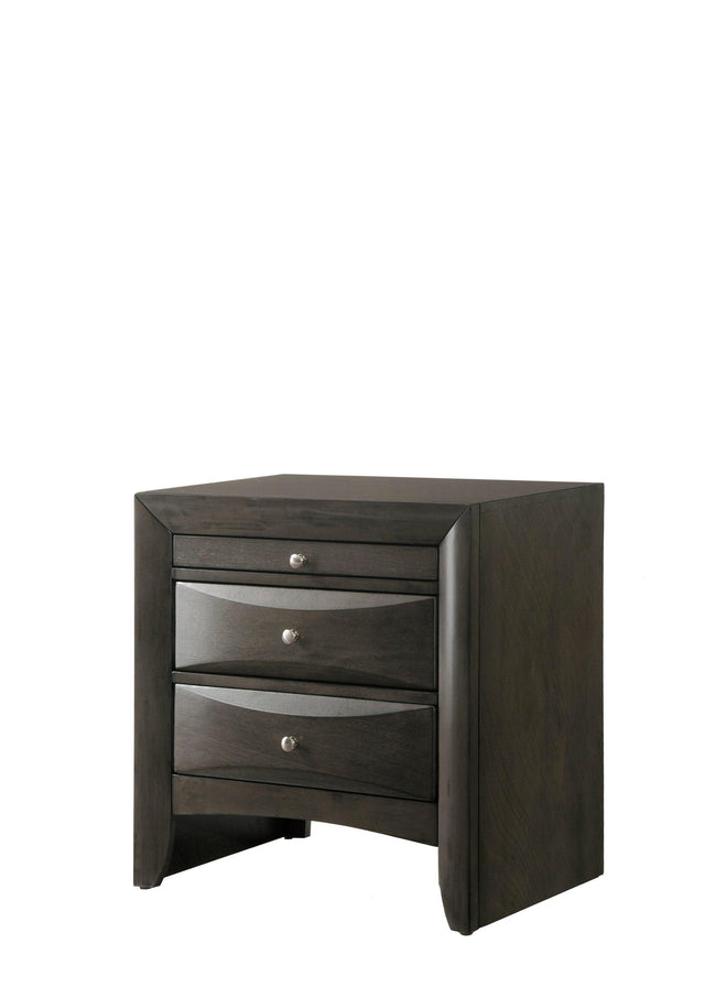 Emily Night Stand Grey, Modern Wood, Metal Knobs 2 Drawers - Ella Furniture