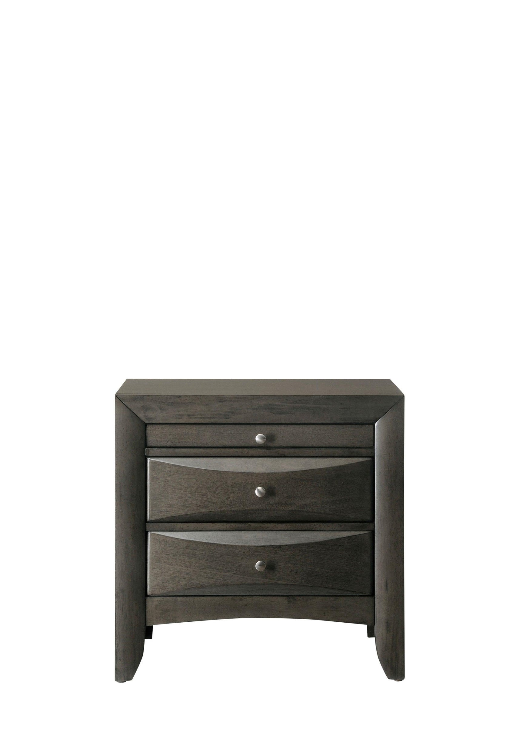 Emily Night Stand Grey, Modern Wood, Metal Knobs 2 Drawers - Ella Furniture