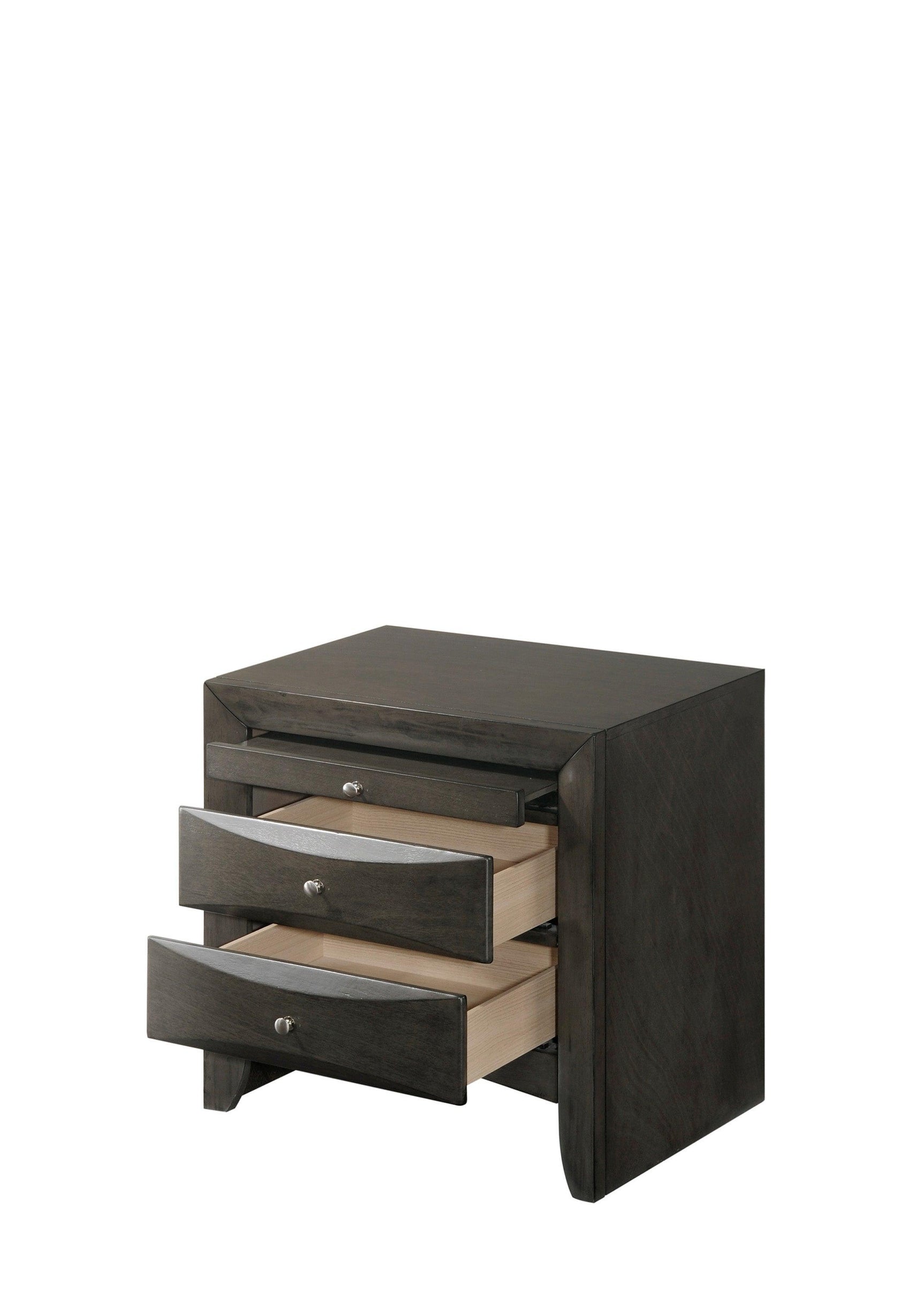 Emily Night Stand Grey, Modern Wood, Metal Knobs 2 Drawers - Ella Furniture