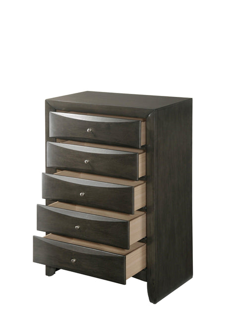 Emily Gray Finish Classic Wood King Bookcase Storage Upholstered Platform Bed - Ella Furniture