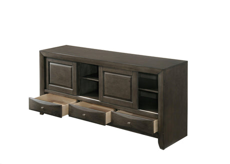 Emily Gray Finish Classic Wood King Bookcase Storage Upholstered Platform Bed - Ella Furniture