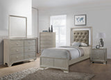 Lyssa Champagne Classic And Modern King LED Faux Leather Upholstered Tufted Panel Bed - Ella Furniture