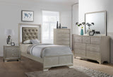 Lyssa Champagne Classic And Modern Queen LED Faux Leather Upholstered Tufted Panel Bed - Ella Furniture