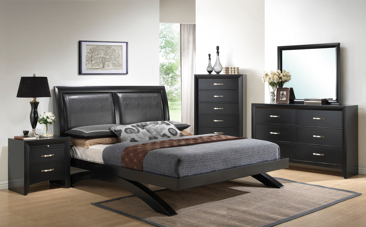 Galinda Black Arch Modern Faux Leather Platform Bedroom Set, Deep Black Tone Wood - Ella Furniture